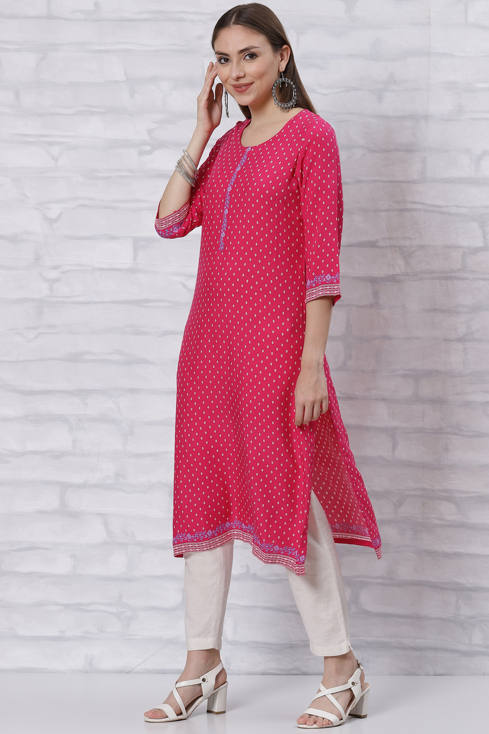 Pink LIVA Straight Kurta image number 0